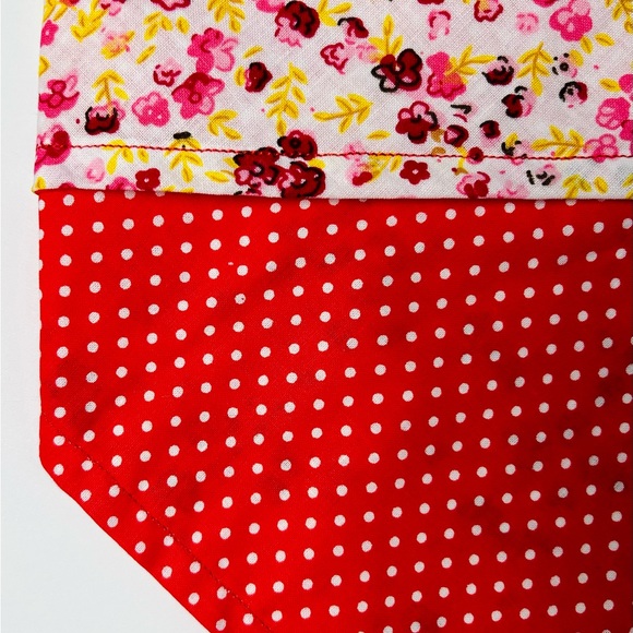 Dog Bandana Red/Yellow Floral & Red/White Polka Dot, Reversible, Snap Button - Picture 5 of 6